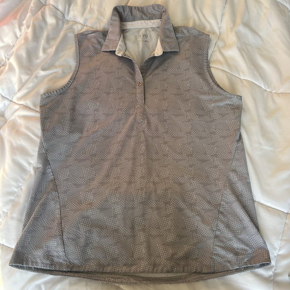Nivo Sport Womens Large L Tank‎ Top Gray White Sleeveless Tennis Golf
